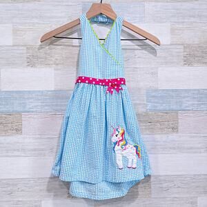 Emily Rose Unicorn Gingham Seersucker Halter Dress Blue White Toddler Girl 5